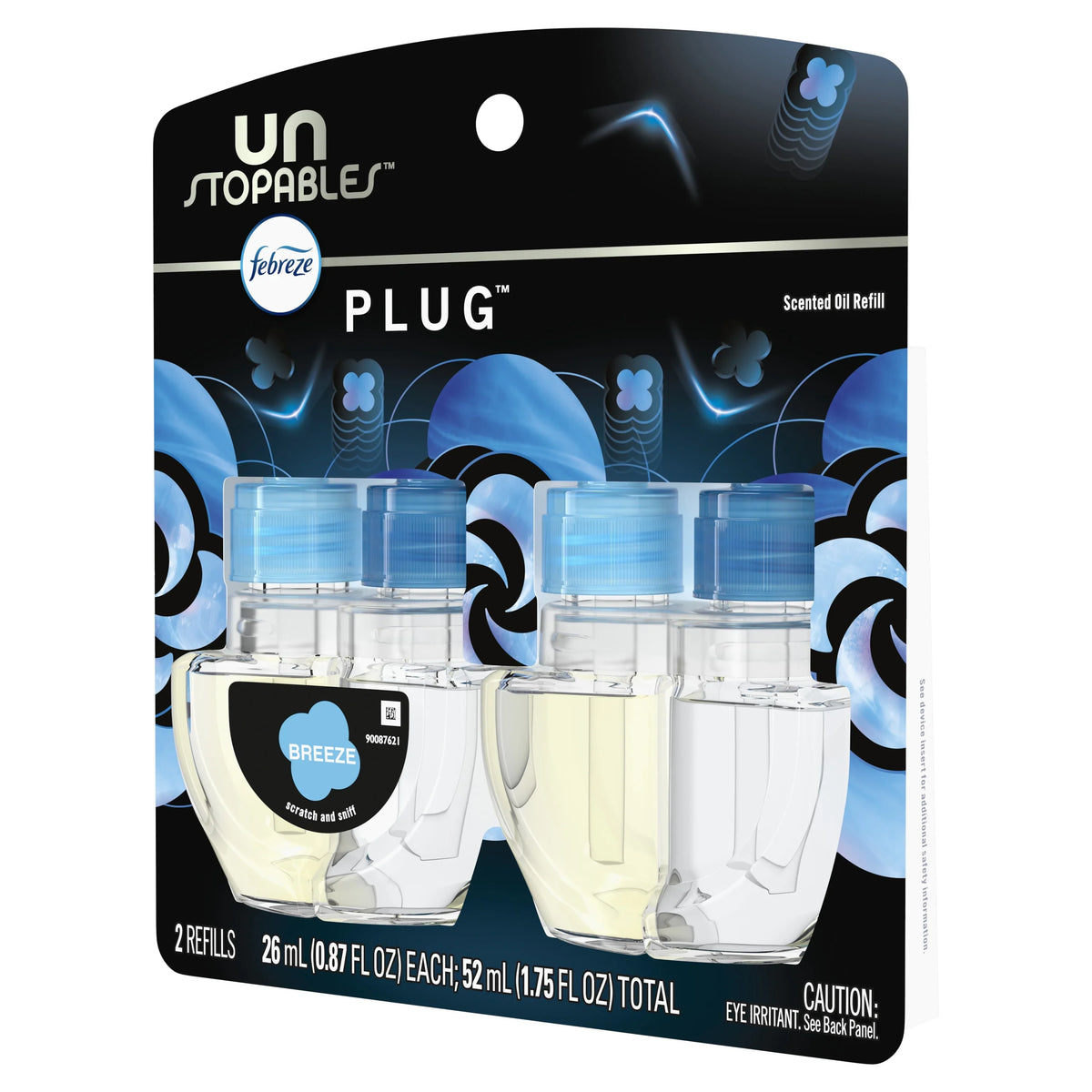 Febreze Unstoppables Plug Odor-Fighting Air Freshener, Breeze (2) .87 fl. oz. Oil Refills