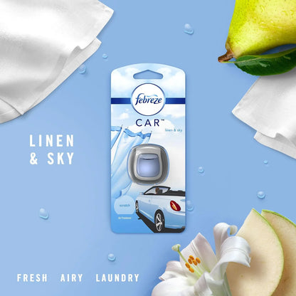 Febreze Car Odor Eliminating Air Freshener, Linen and Sky, 3 Count