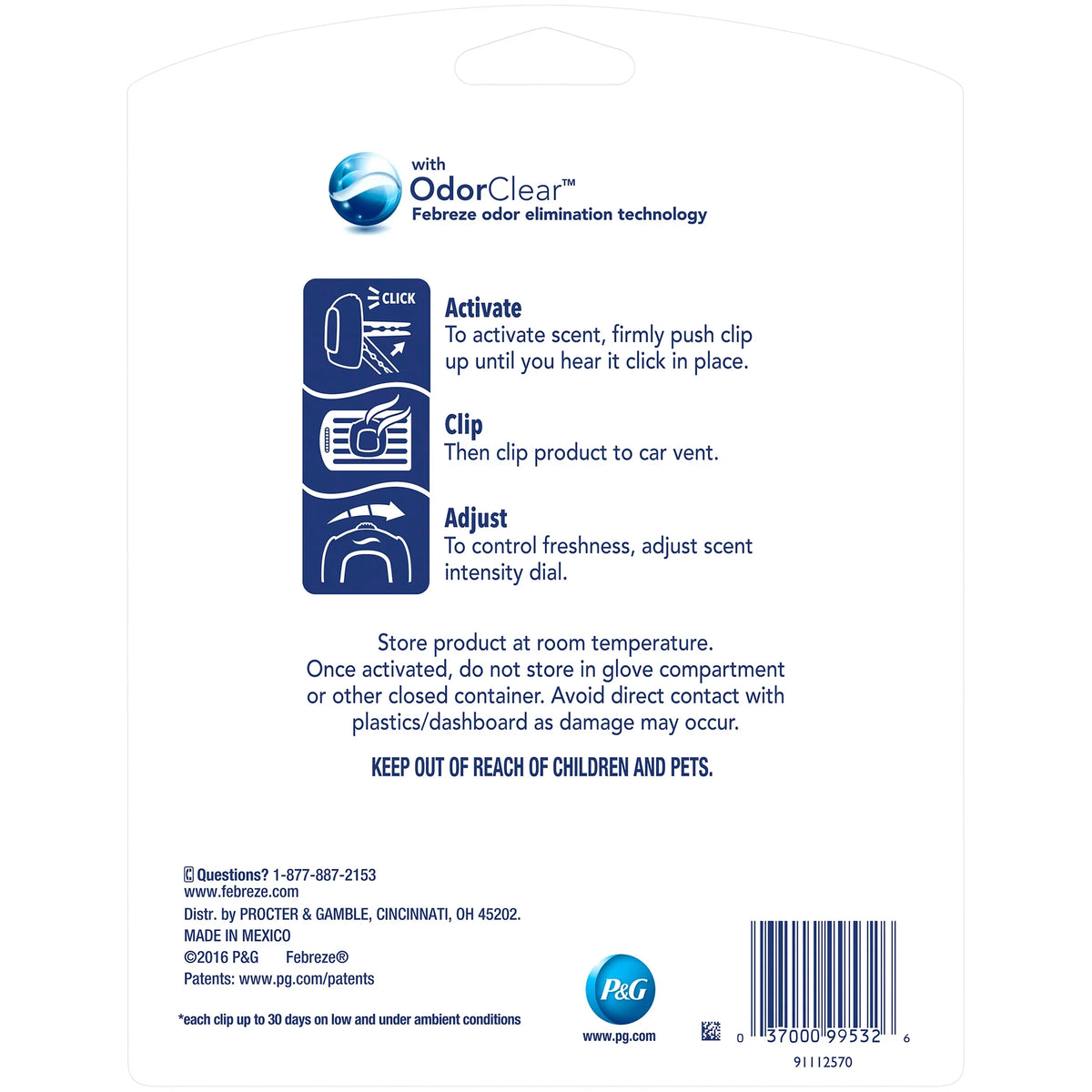 Febreze Car Air Freshener 5-Pack, 4 Gain Original Scent + 1 Heavy Duty