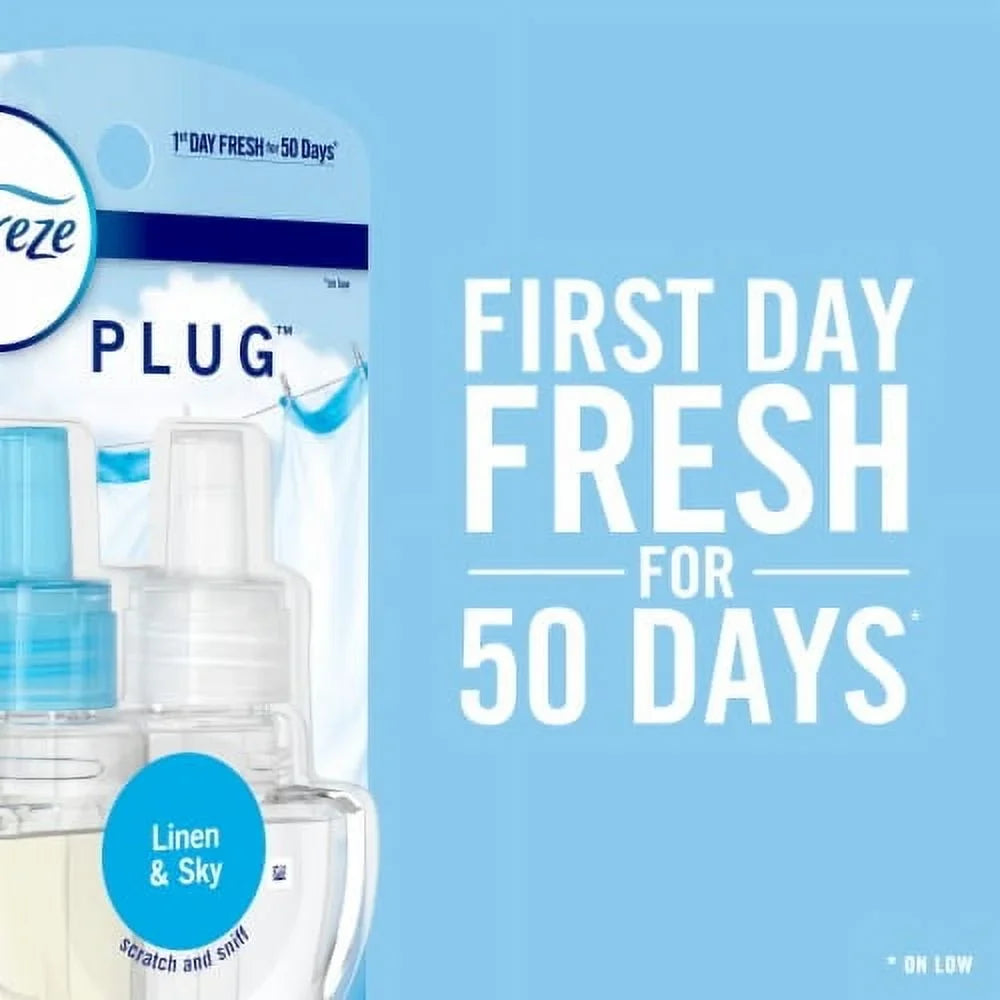 Febreze Odor-Fighting Fade Defy PLUG Air Freshener, Downy April Fresh, Gain Original, Linen & Sky