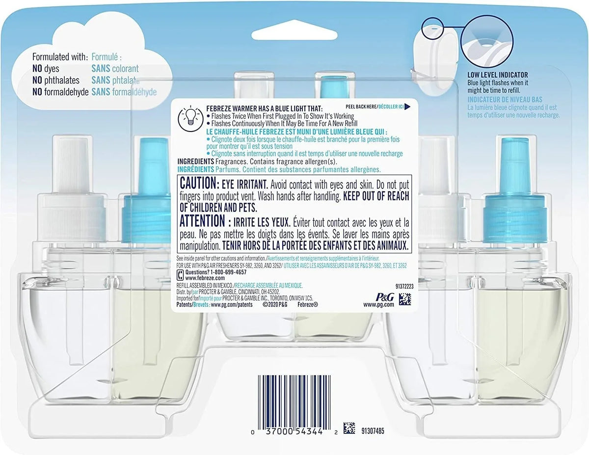 Febreze Odor-Fighting Fade Defy PLUG Air Freshener Refill, Linen & Sky, (3) .87 fl. oz. Oil Refills