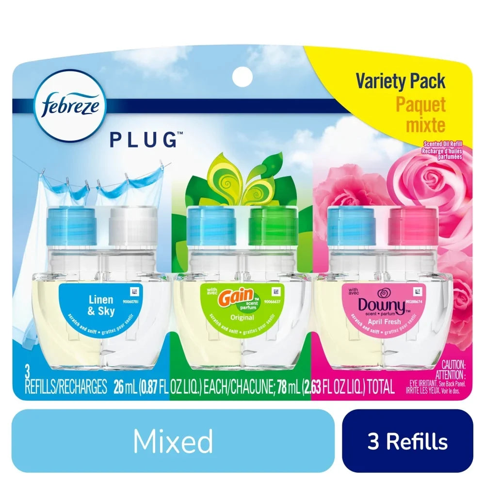 Febreze Plug In Air Freshener Odor-Fighting Scented Oil Refill Base Mix 3 ct - 5 Pack