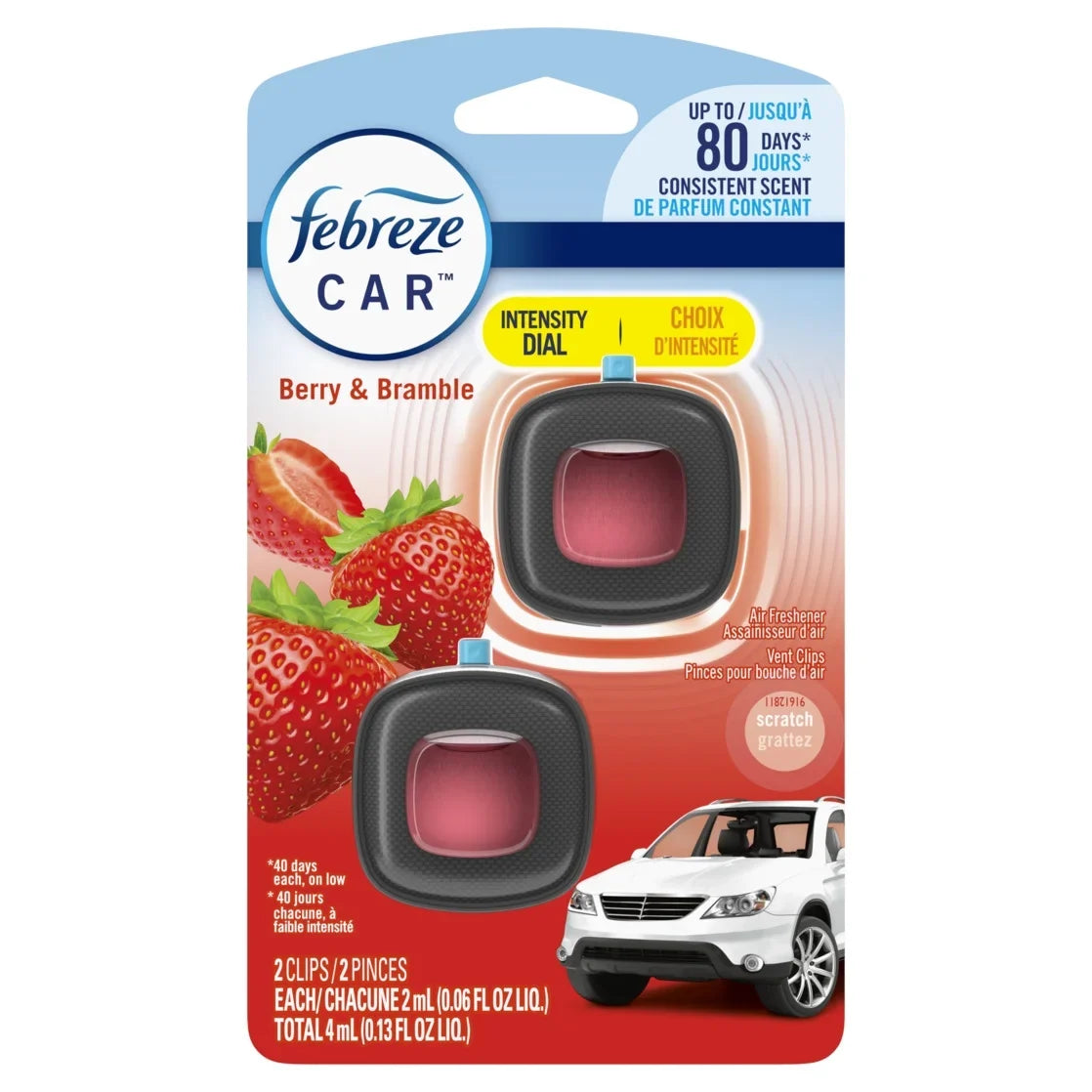 Febreze Car Air Freshener Vent Clip Berry & Bramble Scent, .06 oz. Car Vent Clip, 2 Count