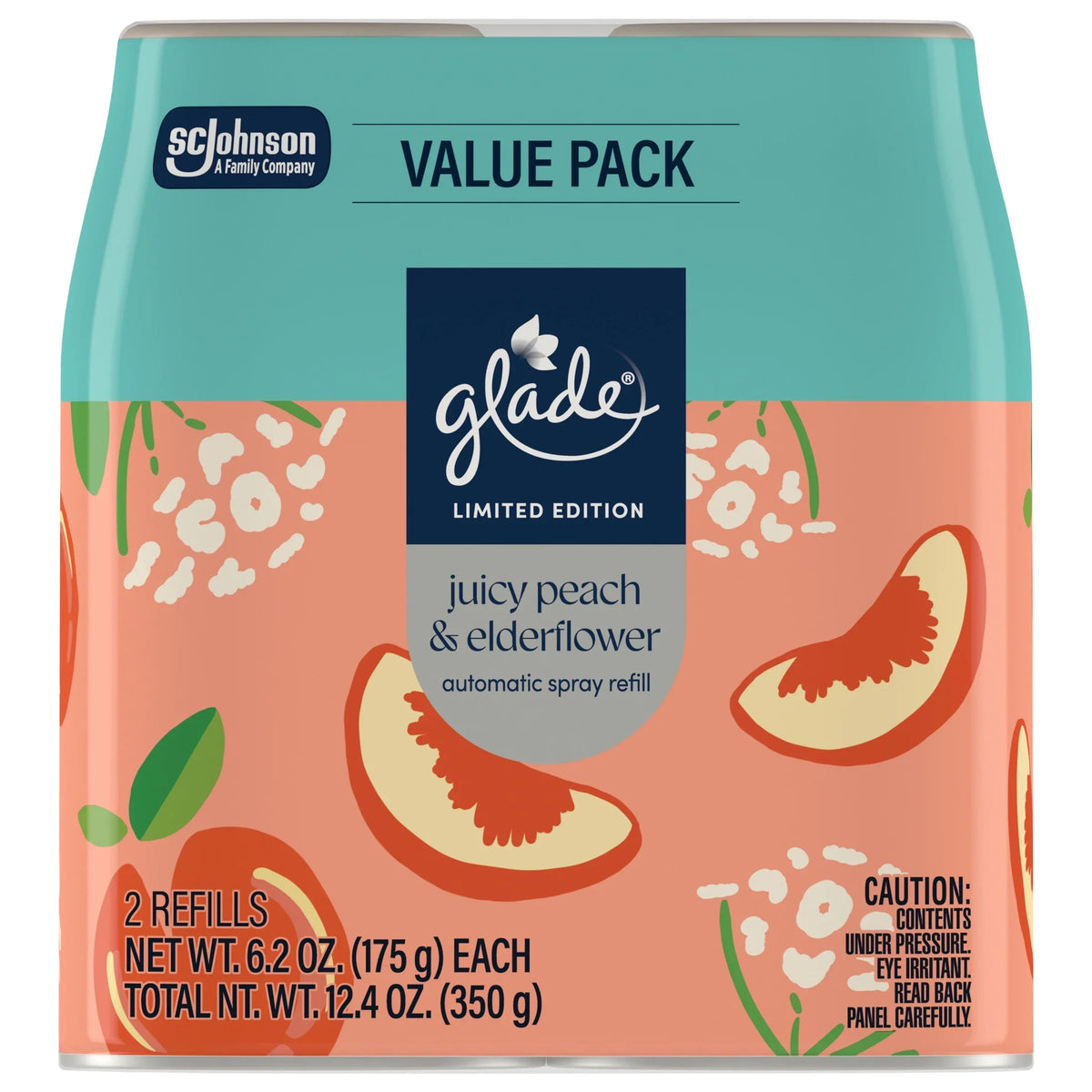 Glade® PlugIns®, Juicy Peach & Elderflower, Large Auto refills, 12.4 oz, 2 Count