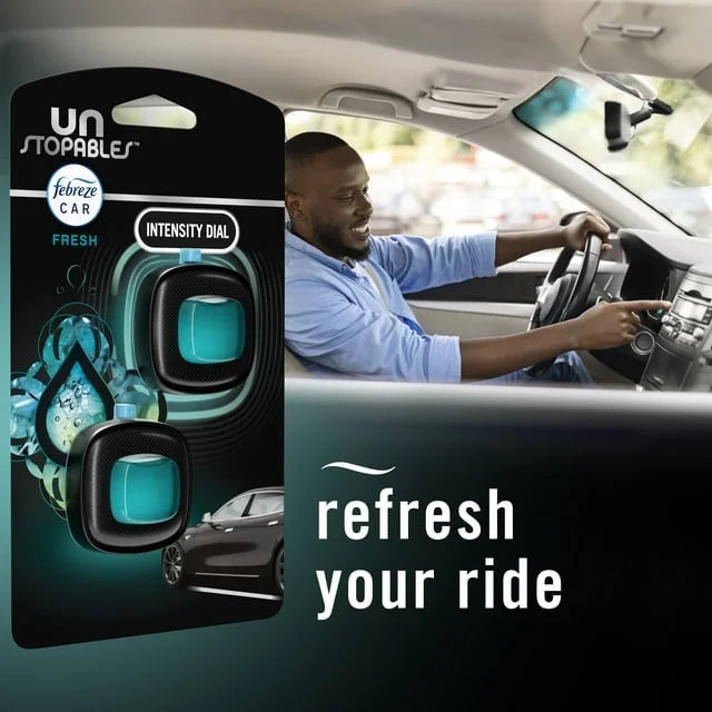 Febreze Car Air Freshener, Odor-Fighting Car Vent Clip, Unstopables Fresh, 2 Count ( 2 Pack )