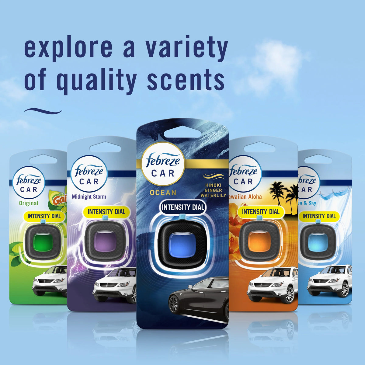 Febreze Car Air Freshener, Odor-Fighting Auto Car Vent Clip, Ocean, 2 Count