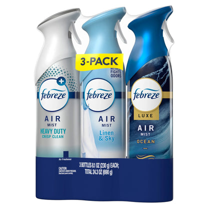 Febreze Air Mist Spray, Heavy Duty, Ocean, Linen & Sky, 8.1oz, 3 Count