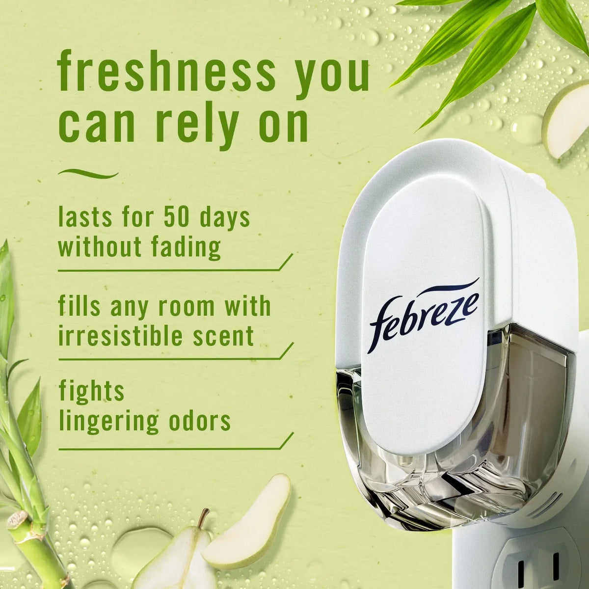 Febreze Plug In Air Freshener, Odor-Fighting Scented Oil Refill, Light Bamboo Scent, 2 Refills