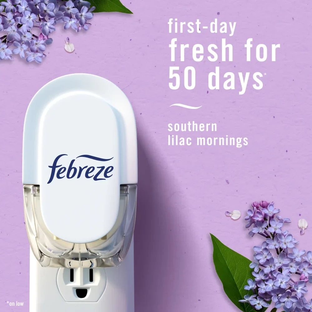 Pack of 2 Febreze Plug Odor-Fighting Air Freshener Oil Dual Refill Southern Lilac Mornings, 1.75 fl oz (Package May Vary)