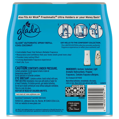 Glade Automatic Spray Air Freshener, Cool Coconut Limited Edition, 12.4 oz Total, 2 Refills