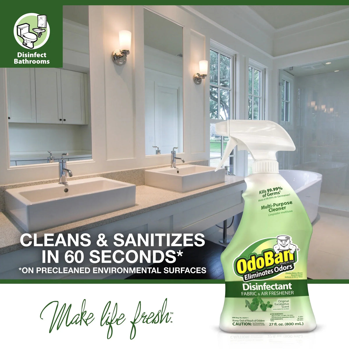 OdoBan Original Eucalyptus Scent Disinfectant Fabric & Air Freshener, 27 fl oz