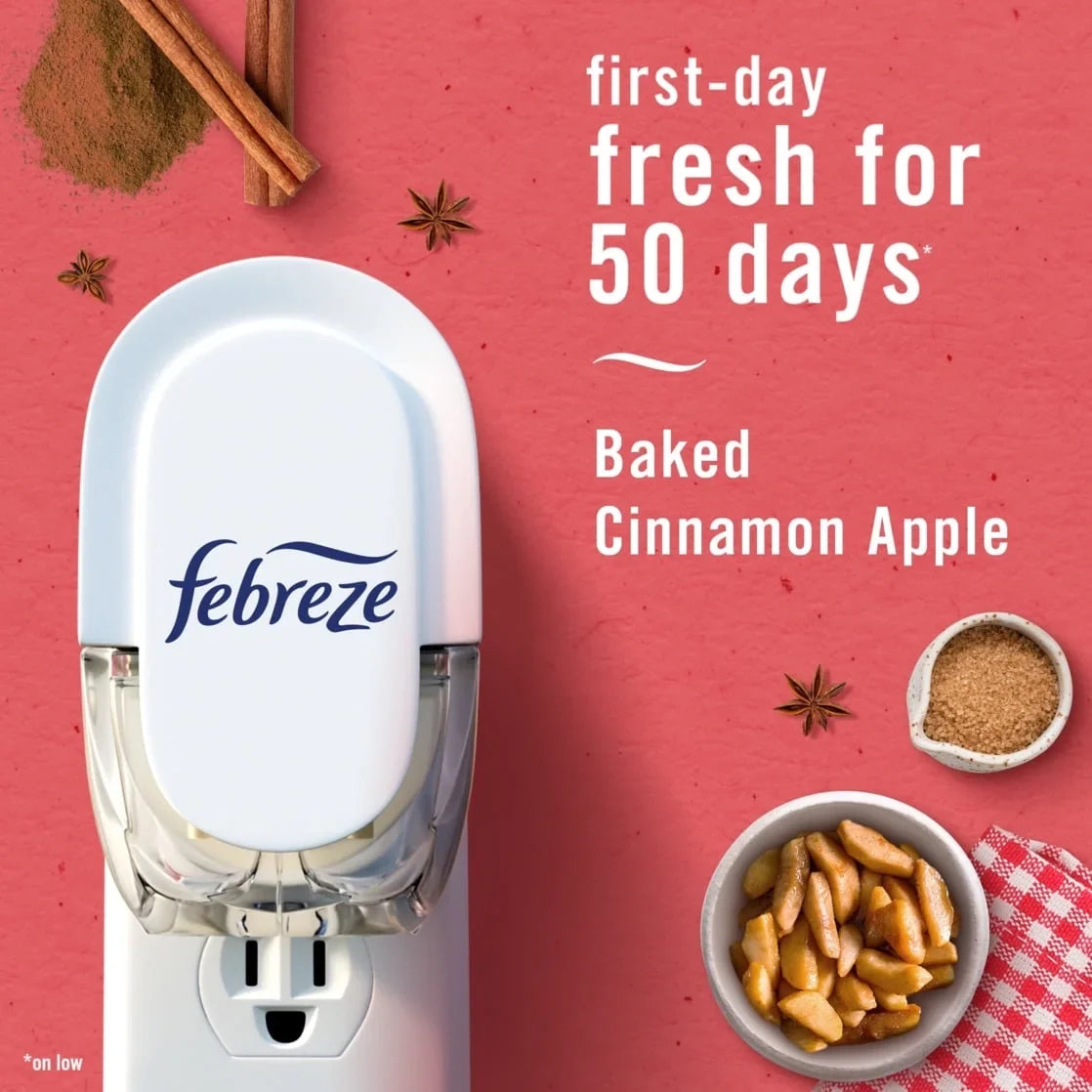 Febreze Plug In Air Freshener, Odor-Fighting Oil Refill, Baked Cinnamon Apples, 2 Refill