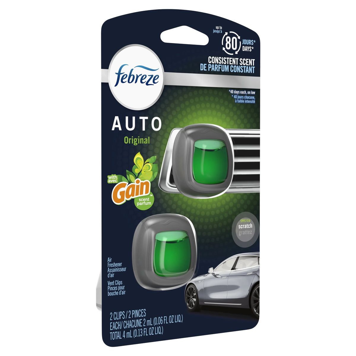 Febreze AUTO Air Freshener Vent Clip Gain Original Scent, .06 oz Car Vent Clip, Pack of 2