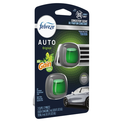 Febreze AUTO Air Freshener Vent Clip Gain Original Scent, .06 oz Car Vent Clip, Pack of 2