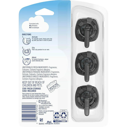 Febreze Car Air Freshener Odor-Fighting Car Vent Clip, Unstopables Variety Pack, 3-Count Pack of 3