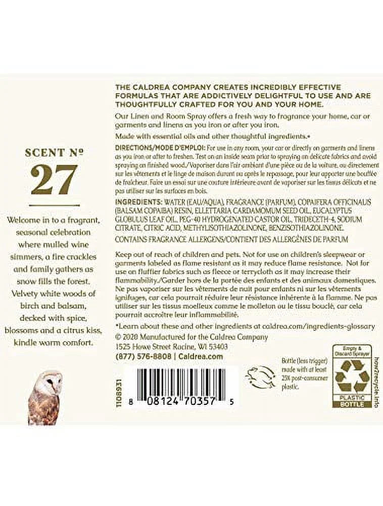 Caldrea Linen And Room Spray Air Freshener, Made With Essential Oils, Plant-Derived And Other Thoughtfully Chosen Ingredients, Gilded Balsam Birch, 16 Oz