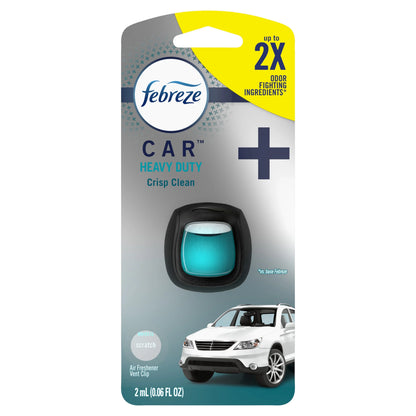 Febreze Odor-Fighting Car, Heavy Duty Air Freshener Vent Clip, Crisp Clean, 1 count