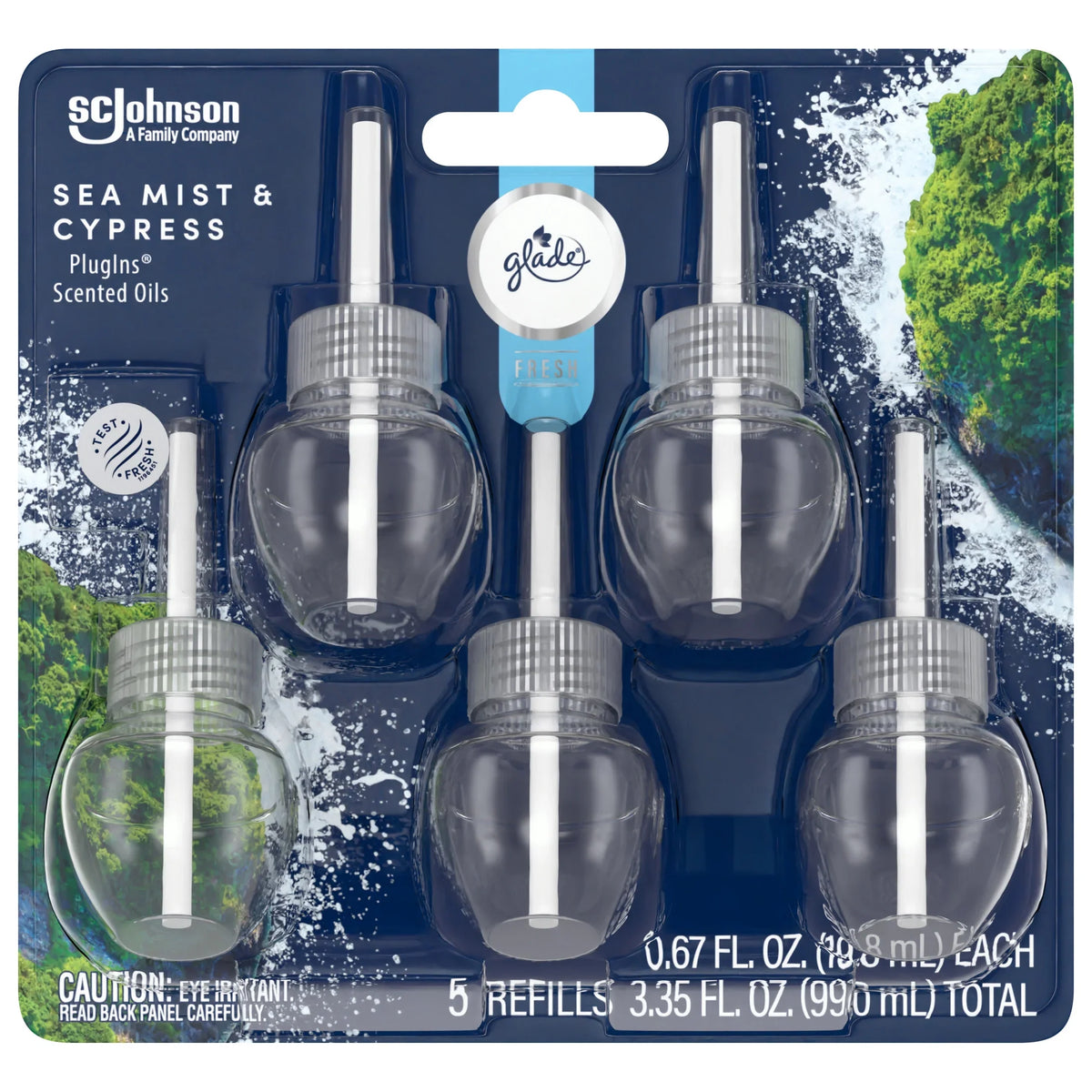 Glade PlugIns Scented Oils Air Freshener Refills, Sea Mist & Cypress, Fresh Collection, 0.67 fl oz Each, 5 Refills