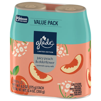 Glade® PlugIns®, Juicy Peach & Elderflower, Large Auto refills, 12.4 oz, 2 Count