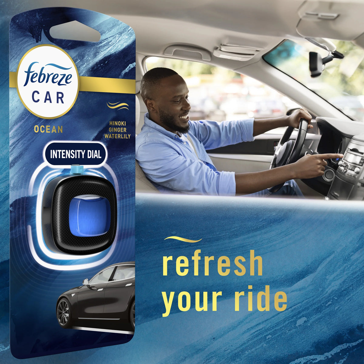 Febreze Car Air Freshener, Odor-Fighting Auto Car Vent Clip, Ocean, 2 Count