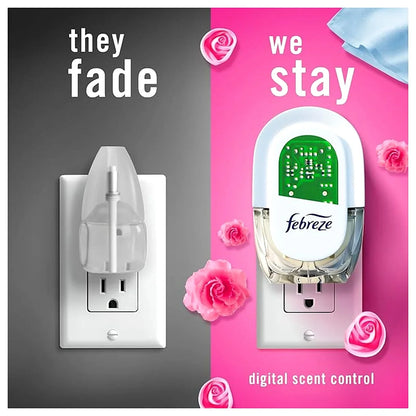 Febreze Plug In Air Fresheners, Downy April Fresh Scent, Odor Eliminator for Strong Odors, 1 Warmer + 2 Oil Refills