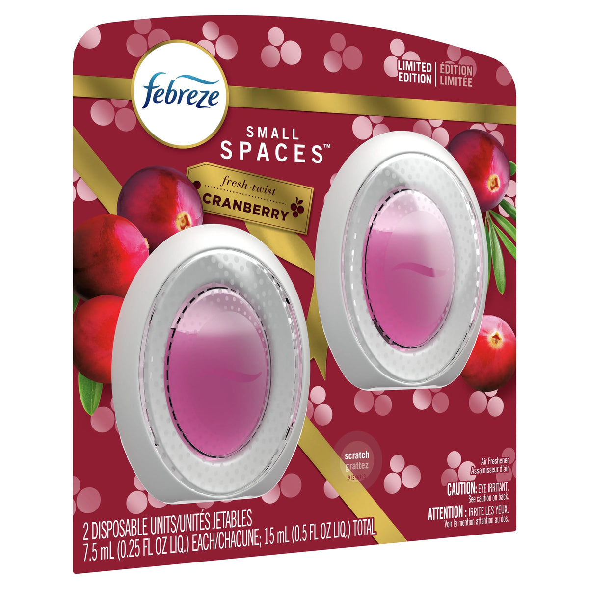Febreze Small Spaces Odor-Eliminating Air Freshener Refill, Cranberry, 2 Ct