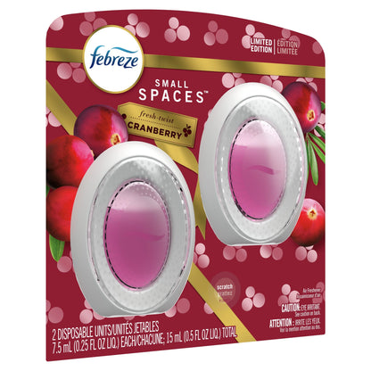 Febreze Small Spaces Odor-Eliminating Air Freshener Refill, Cranberry, 2 Ct