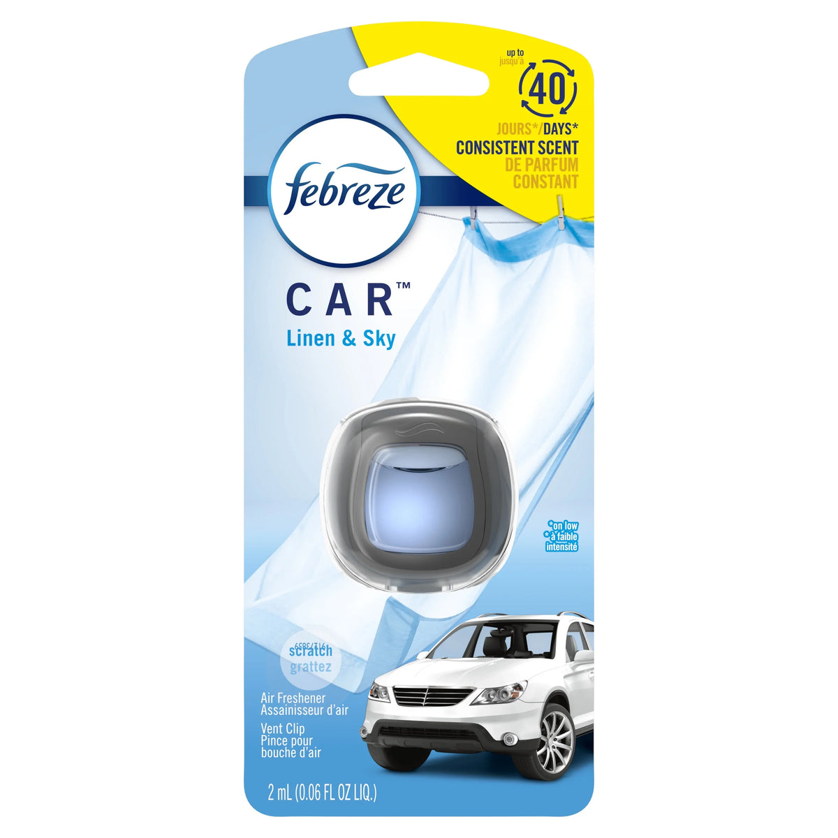 Febreze Car Odor-Fighting Air Freshener Vent Clip, Linen & Sky, 1 count