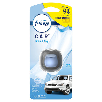Febreze Car Odor-Fighting Air Freshener Vent Clip, Linen & Sky, 1 count