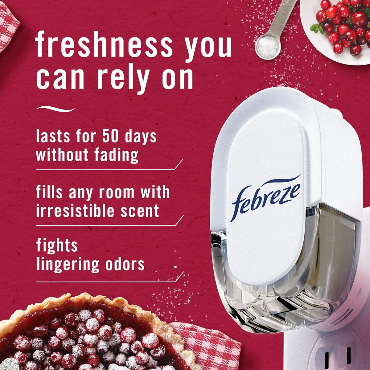 Febreze PLUG Air Freshener, Cranberry & Fall Breeze, 1 Warmer + 5 Refills