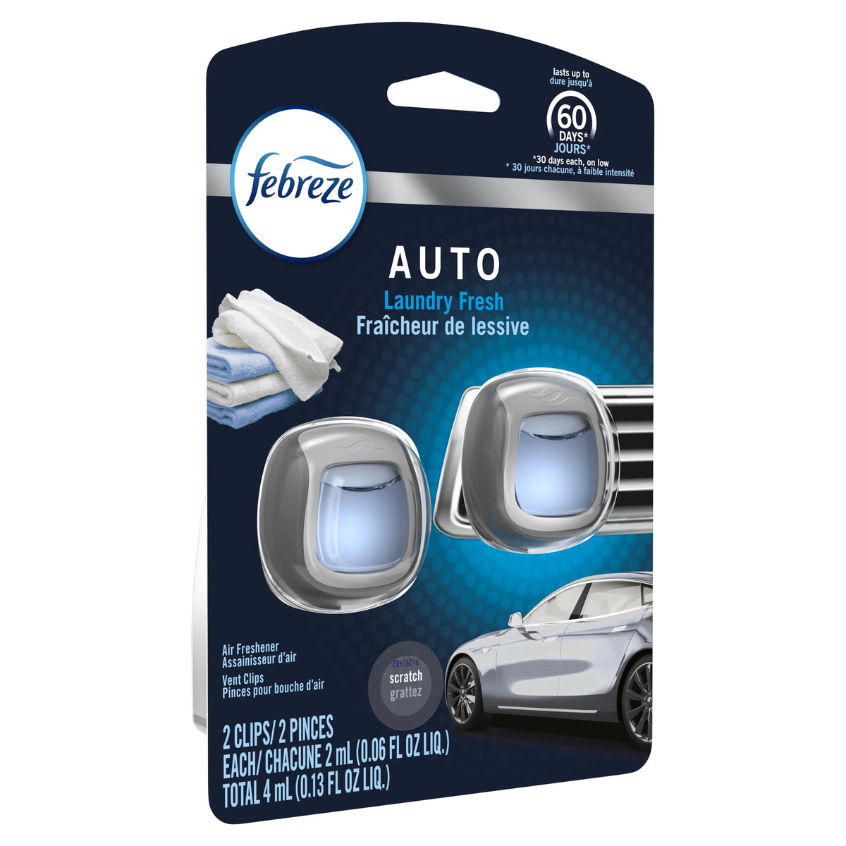Febreze Auto Odor-Eliminating Car Freshener Vent Clip, Laundry Fresh, .06 oz, 2 Pack