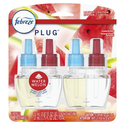 Febreze Odor-Fighting Plug Air Freshener Watermelon, (2) .87 fl oz Oil Refills