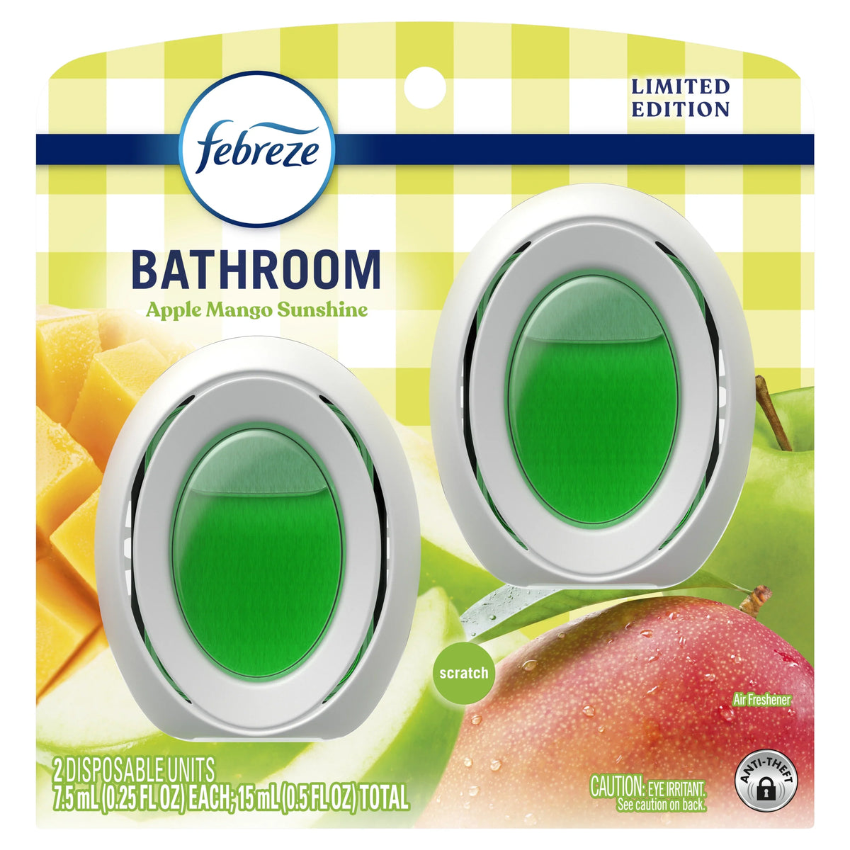 Febreze Bathroom Air Freshener, Small Spaces Odor-Fighting, Apple Mango Sunshine, 2 Count