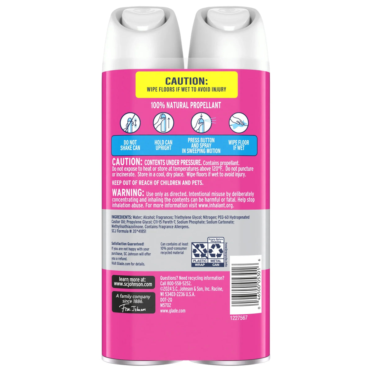 Glade Odor Fighting Fragrance Air Freshener Aerosol Spray Value Pack, Tropical Blossoms, 2 Count