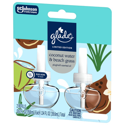 Glade® PlugIns®, Coconut Water & Beach Grass Scented Oil, 1.34 oz, 2 Count