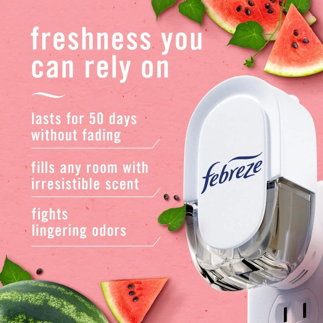 ( 3 Pack ) Febreze Plug In Air Freshener, Odor-Fighting Scented Oil Refill, Watermelon, 1 Refill