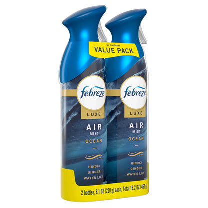 Febreze Air Mist Luxe Air Freshener Spray, Ocean Scent, 8.1oz, 2 Count