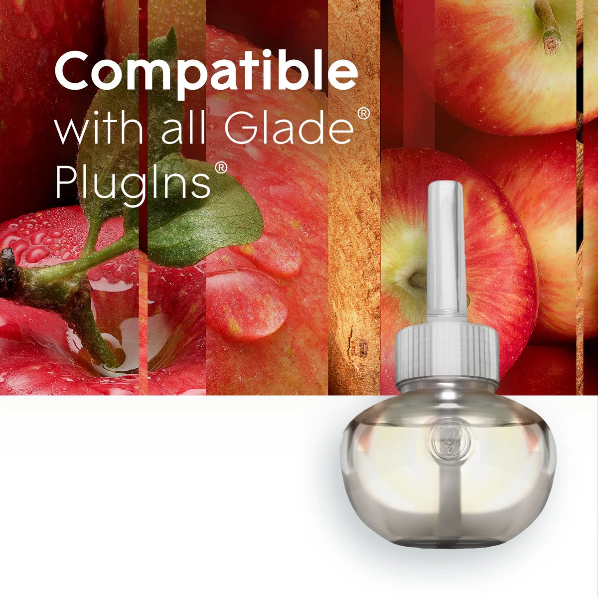 Glade PlugIns Scented Oil 5 Refills, Air Freshener, Apple Cinnamon, Essential Oil Infused Wall Plug In, 3.35 FL oz, Pack of 5