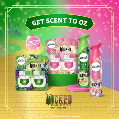 Febreze Plug In Air Freshener, "Wicked: For Good" Limited Edition, Odor-Fighting Scented Oil Refill, Wonderfullest Woods, 2 Count