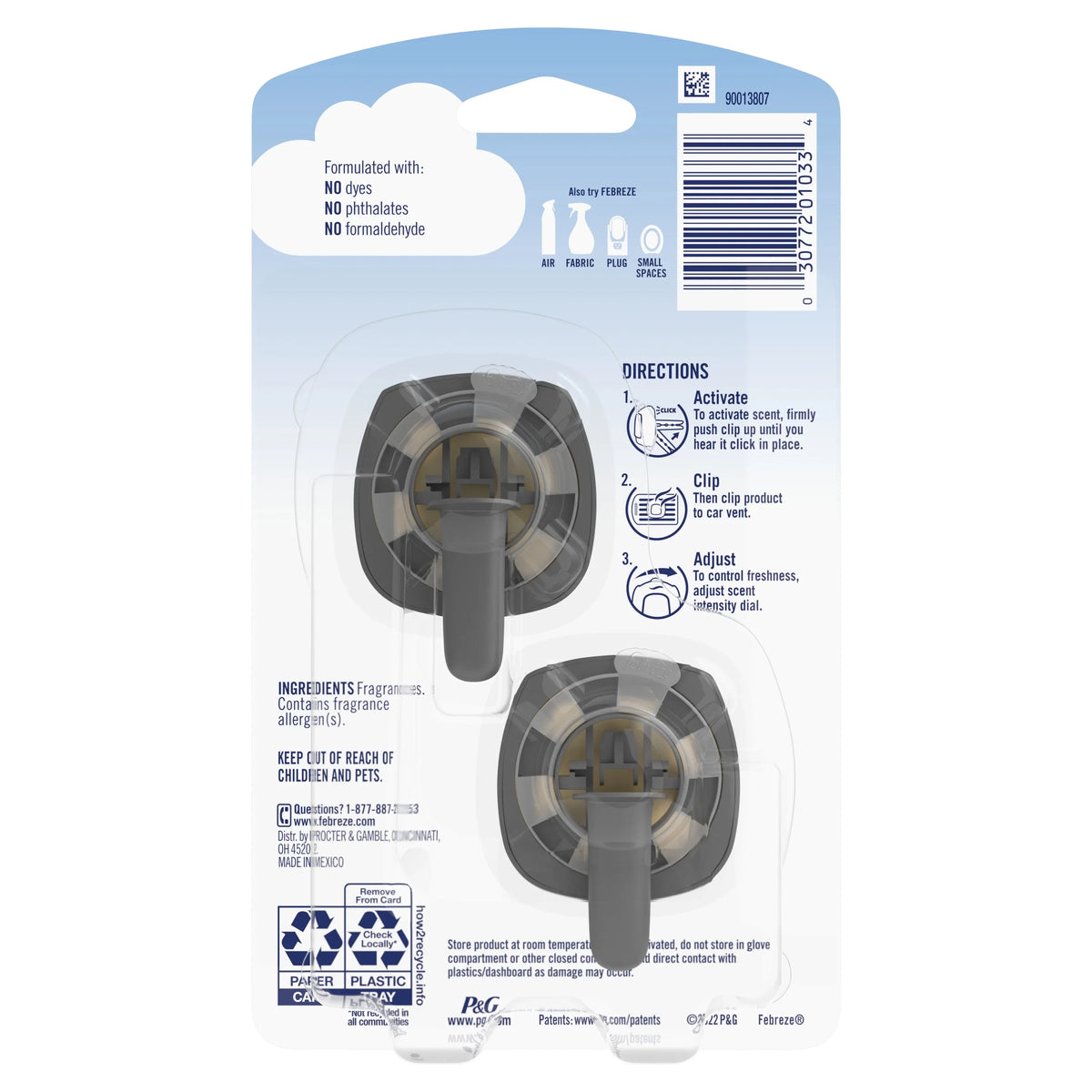 Febreze AUTO Air Freshener Vent Clip Fresh Citrus Scent, .06 oz Car Vent Clip, Pack of 2