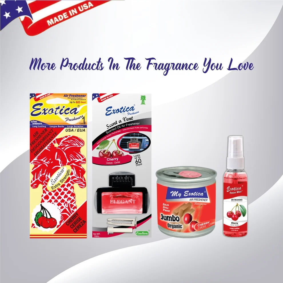Exotica Car Air Freshener | Spill-proof Can | Organic | For Home & Auto | Long Lasting Freshness | (Pack of 12) (Cherry)