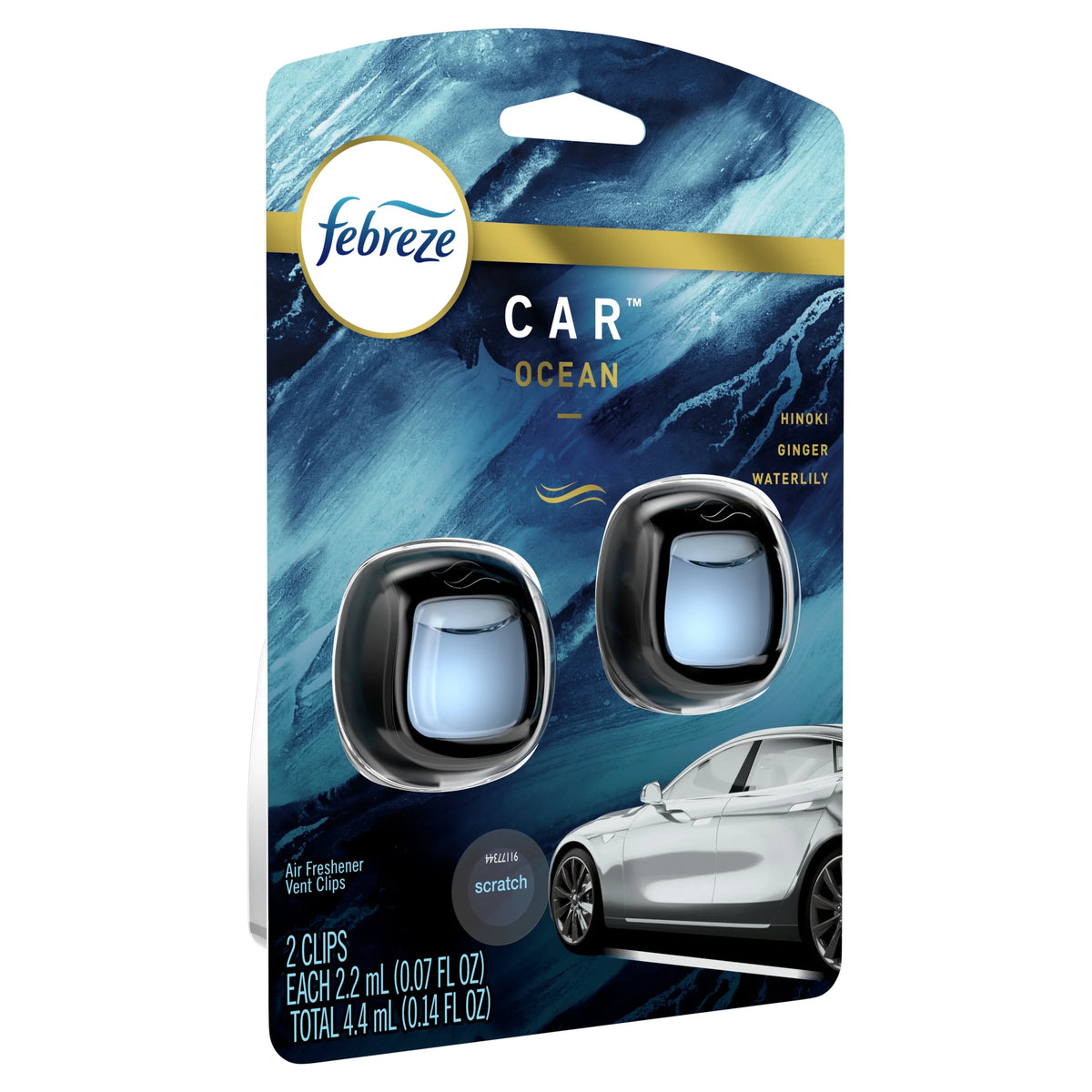 Febreze Car Odor-Eliminating Air Freshener, Ocean, 2 Ct