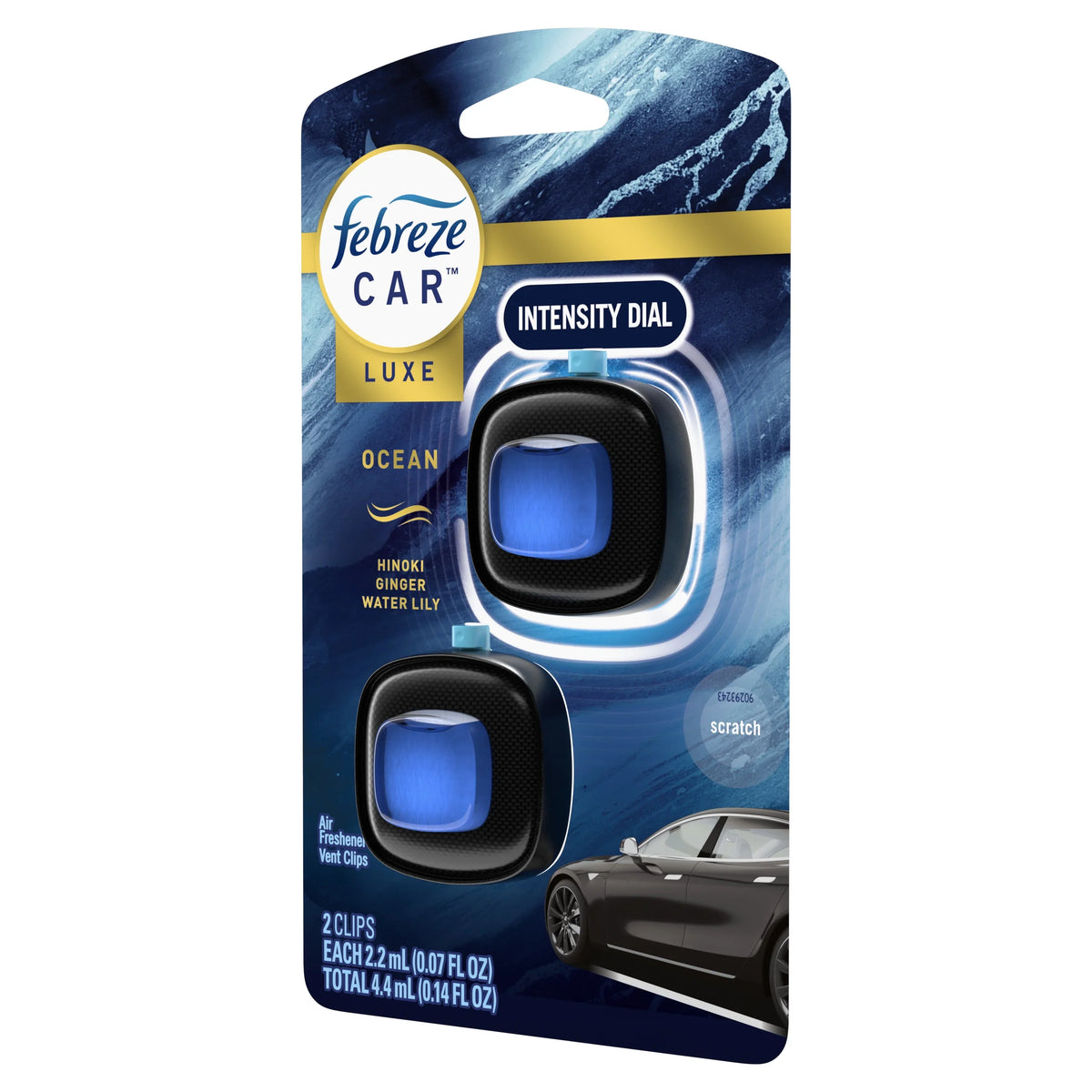 Febreze Car Air Freshener, Odor-Fighting Auto Car Vent Clip, Ocean, 2 Count