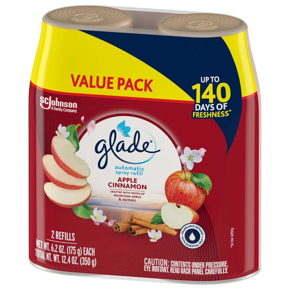 Glade Automatic Spray Refill 2 ct, Apple Cinnamon, 12.4 oz. Total, Air Freshener