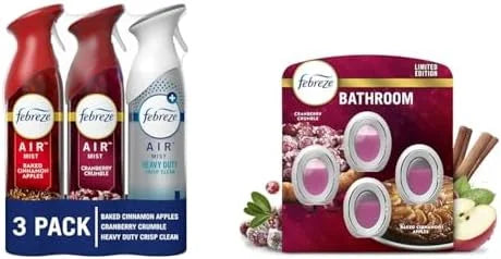 Febreze Air Effects Odor-Fighting Air Freshener Spray + Plug In Alternative, Apple Cider, Cranberry Tart, Heavy Duty Crisp Clean & Baked Cinnamon Apples & Cranberry Crumble Scent, 8.8 oz 3-Pack + 4 c