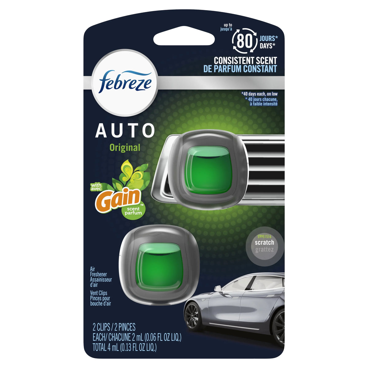 Febreze AUTO Air Freshener Vent Clip Gain Original Scent, .06 oz Car Vent Clip, Pack of 2