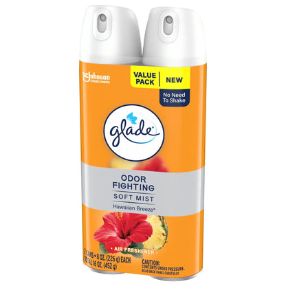 Glade Odor Fighting Soft Mist Air Freshener Room Spray, Hawaiian Breeze, 16.0oz, 2pk
