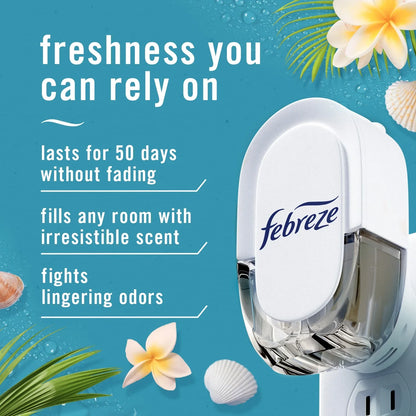 Febreze Plug In Air Freshener, Odor-Fighting Scented Oil Refill, Bora Bora Waters, 2 Refills