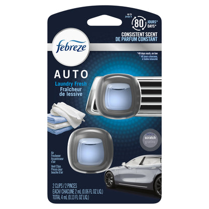 Febreze AUTO Air Freshener Vent Clip Laundry Fresh Scent, .06 oz Car Vent Clip, Pack of 2