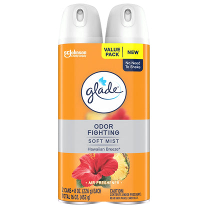 Glade Odor Fighting Soft Mist Air Freshener Room Spray, Hawaiian Breeze, 16.0oz, 2pk